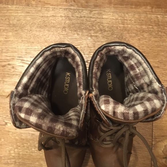 K Studio, Ankle boots, brown with checkered pattern inside, size 6 - Picture 4 of 5
